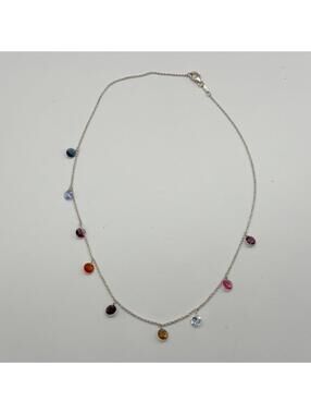 925 Sterling Silver Necklace Round Multi Charms Necklace Colorful Beads